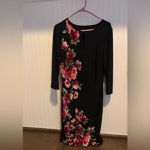 White House Black Market Black dress with Red Floral Accent